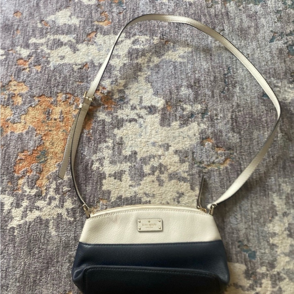 Kate Spade Two-Tone Cream and Navy Leather Crossbody Bag
